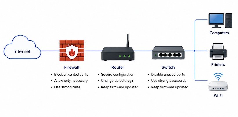 Network security configuration on a business firewall device