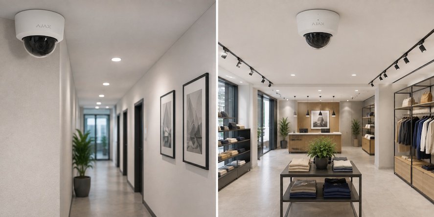 Indoor dome security camera installed on a ceiling